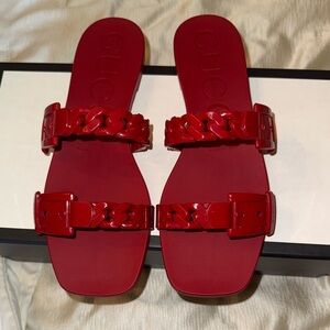 Gucci Hibiscus Red Rubber Sandals Women’s size 37